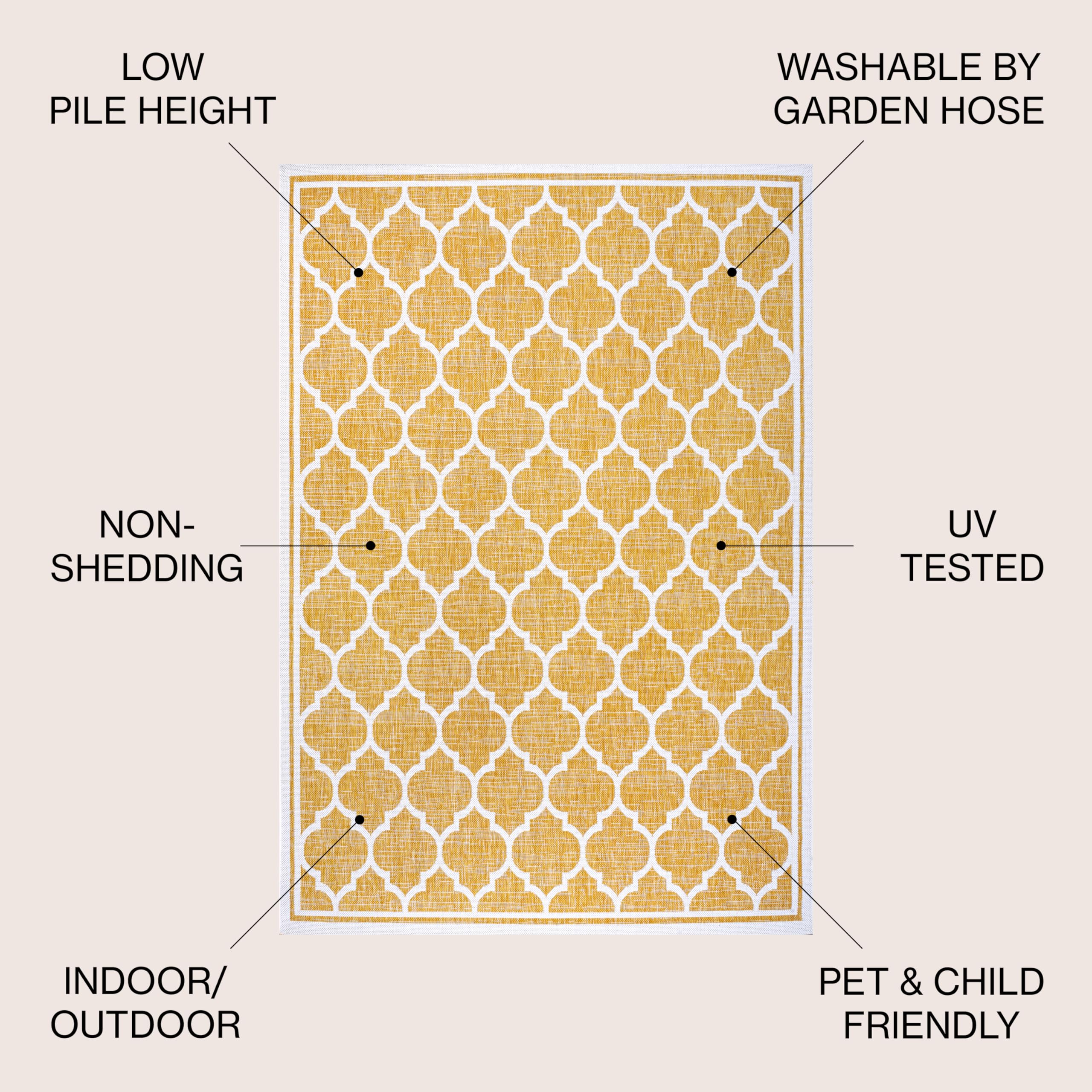 Jonathan Y Smb109F-9 Trebol Moroccan Trellis Textured Weave Indoor Outdoor Area Rug, Bohemian Coastal Contemporary Easy Cleaning,Bedroom,Kitchen,Backyard,Patio,Non Shedding, 9 X 12, Yellow/Cream