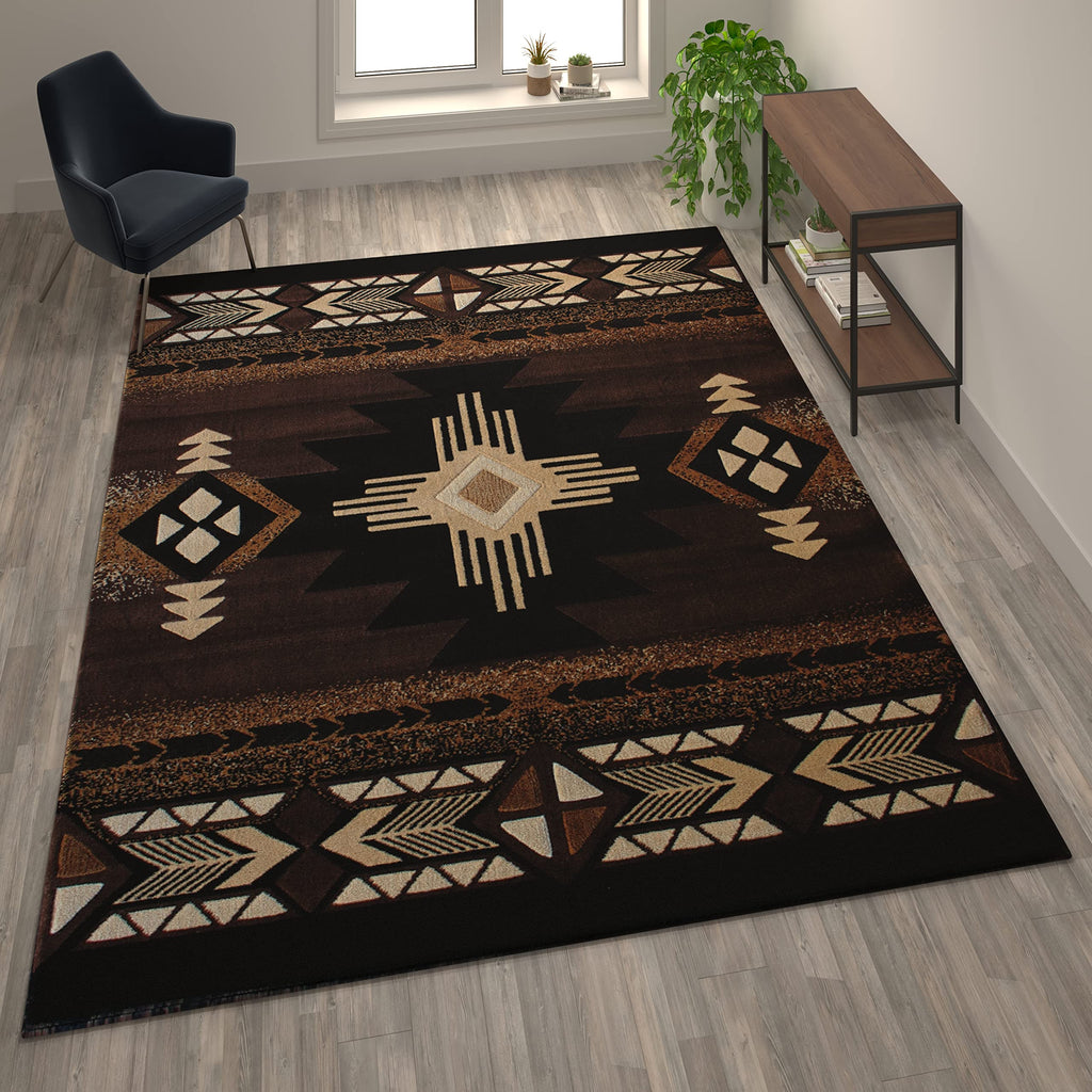 Flash Furniture Mohave Traditional Southwestern Style Area Rug - Rustic Chocolate Accent Rug - 8' X 10' - Olefin Fibers With Jute Backing