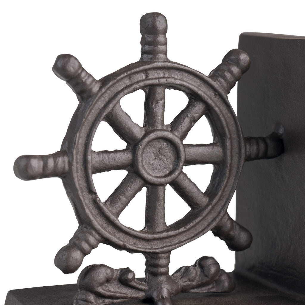 Danya B. Zi08303 Nautical/Coastal Home Decor - 2-Piece Metal Bookend Set With Anchor And Captain'S Wheel