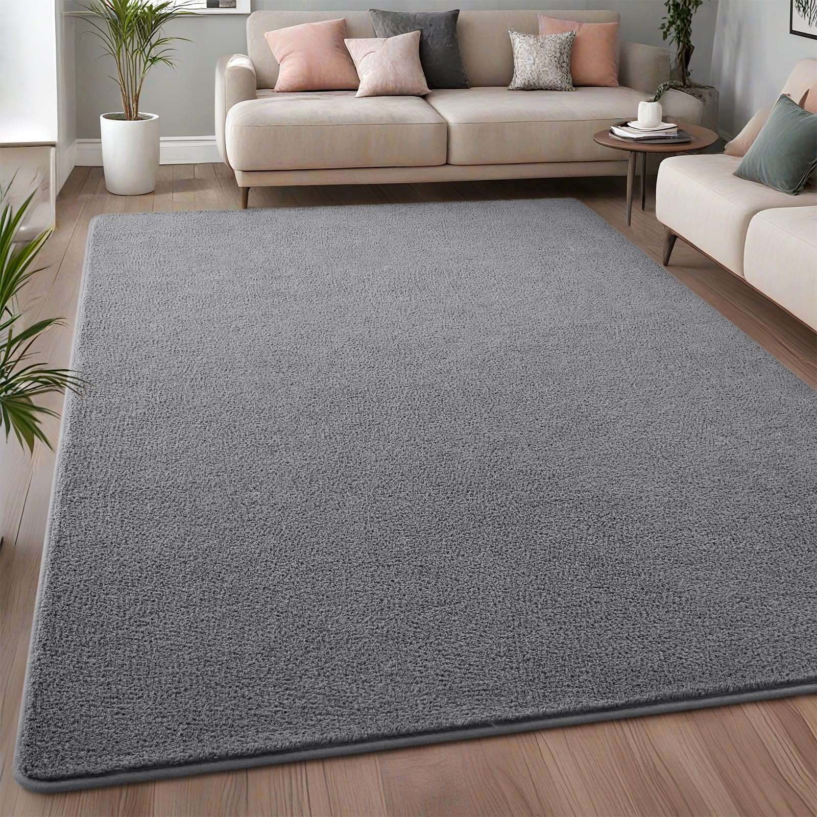 Litopyo Large Modern Area Rugs For Bedroom Livng Room, 5X7 Feet Grey Memory Foam Solid Indoor Carpets, Machine Washable Rugs Min