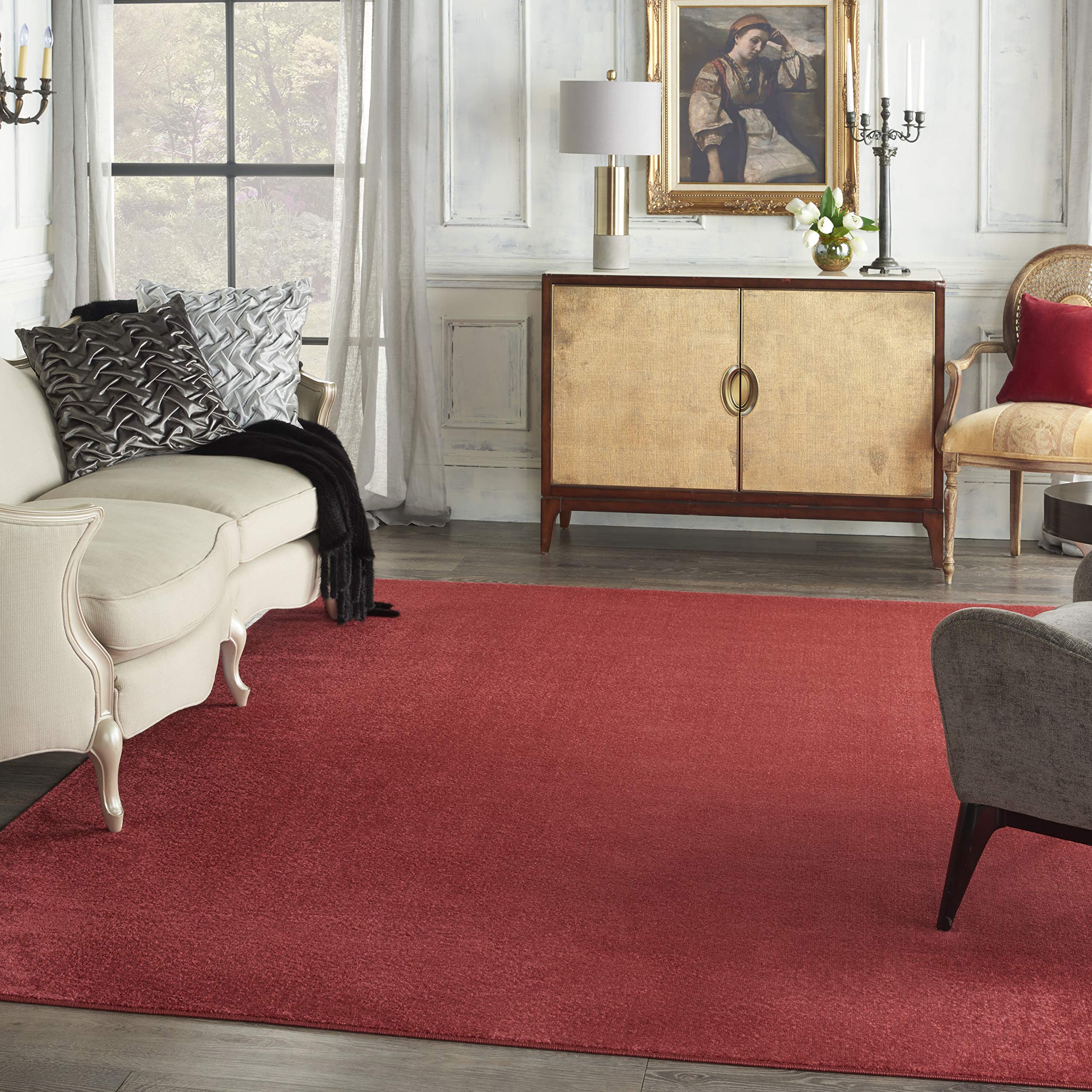 Nourison Essentials Indoor/Outdoor Brick Red 9' X 12' Area Rug, Easy Cleaning, Non Shedding, Bed Room, Living Room, Dining Room,