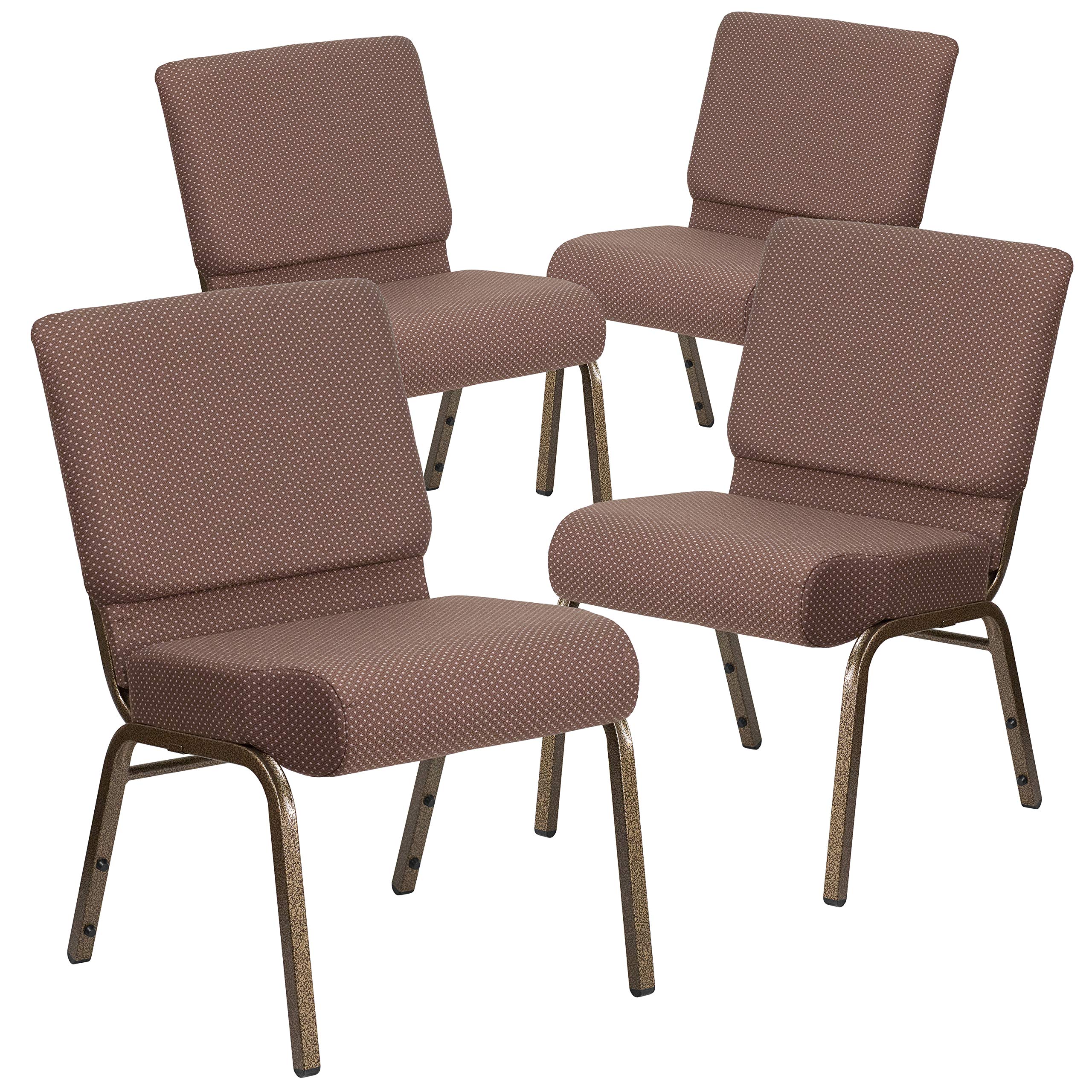 4 Pk. 21 Extra Wide Brown Dot Fabric Stacking Church Chair - Gold Vein Frame