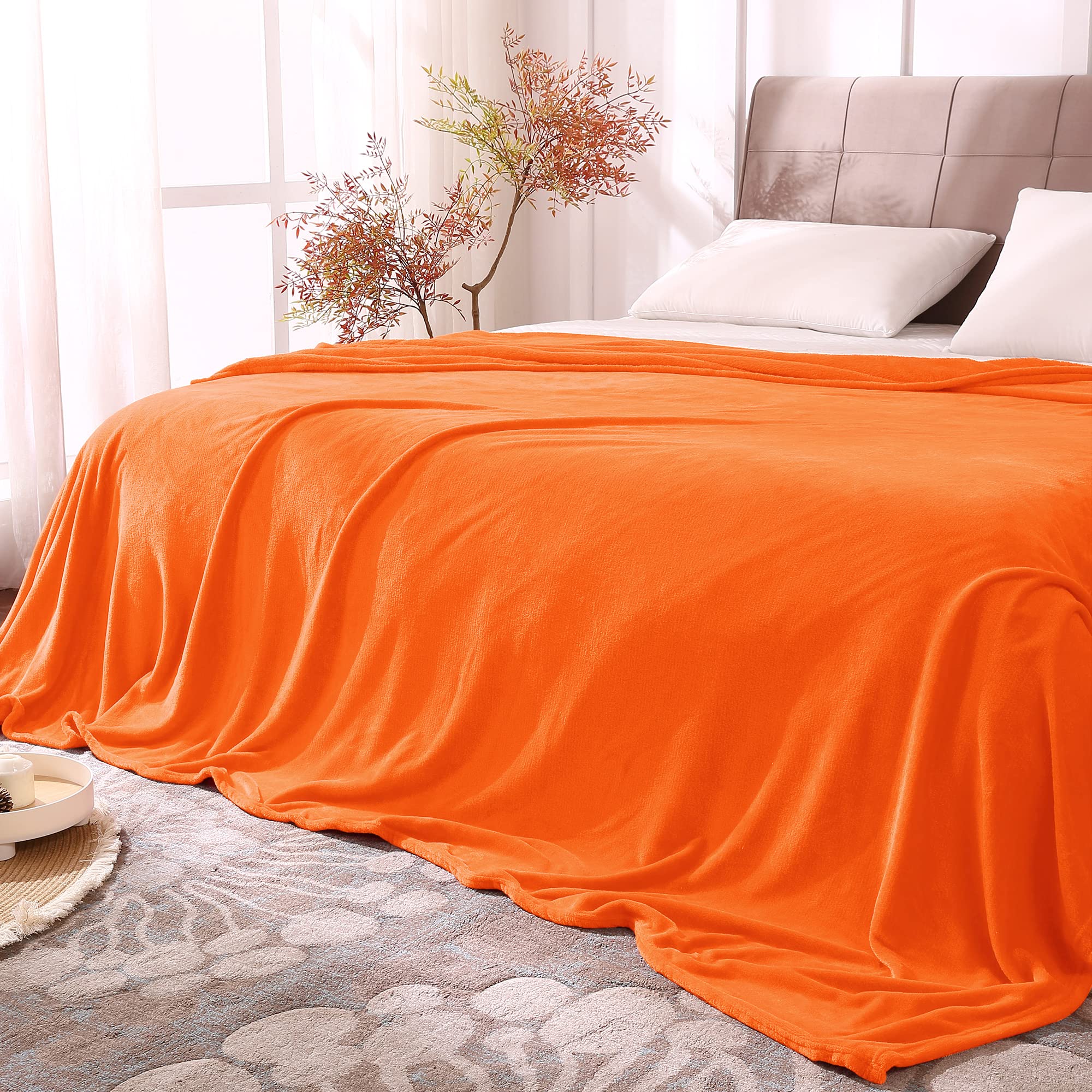 Bedelite Fleece Blankets Queen Size Orange Throw Blankets For Bed, Luxury Plush Cozy Fuzzy Blanket 90X90 Inches, Super Soft & Wa