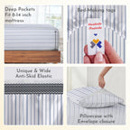 California Design Den Blue Stripe Twin Sheet Set, 100% Organic Cotton Percale Sheets, Deep Pocket Twin Sheets & Pillowcase Set - Blue Stripe