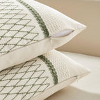 Zeemart 2 Packs Cotton Boho Throw Pillow Covers 18X18 Inch Grid Green, Soft Farmhouse Decorative Couch Pillow Cases Sage Green Cushion Covers For Sofa Bed Living Room Home Decor