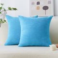 Home Brilliant Turquoise Pillow Covers Striped Corduroy Plush Texture Velvet Euro Sham Throw Pillows For Bed Patio, 24X24 Inch,