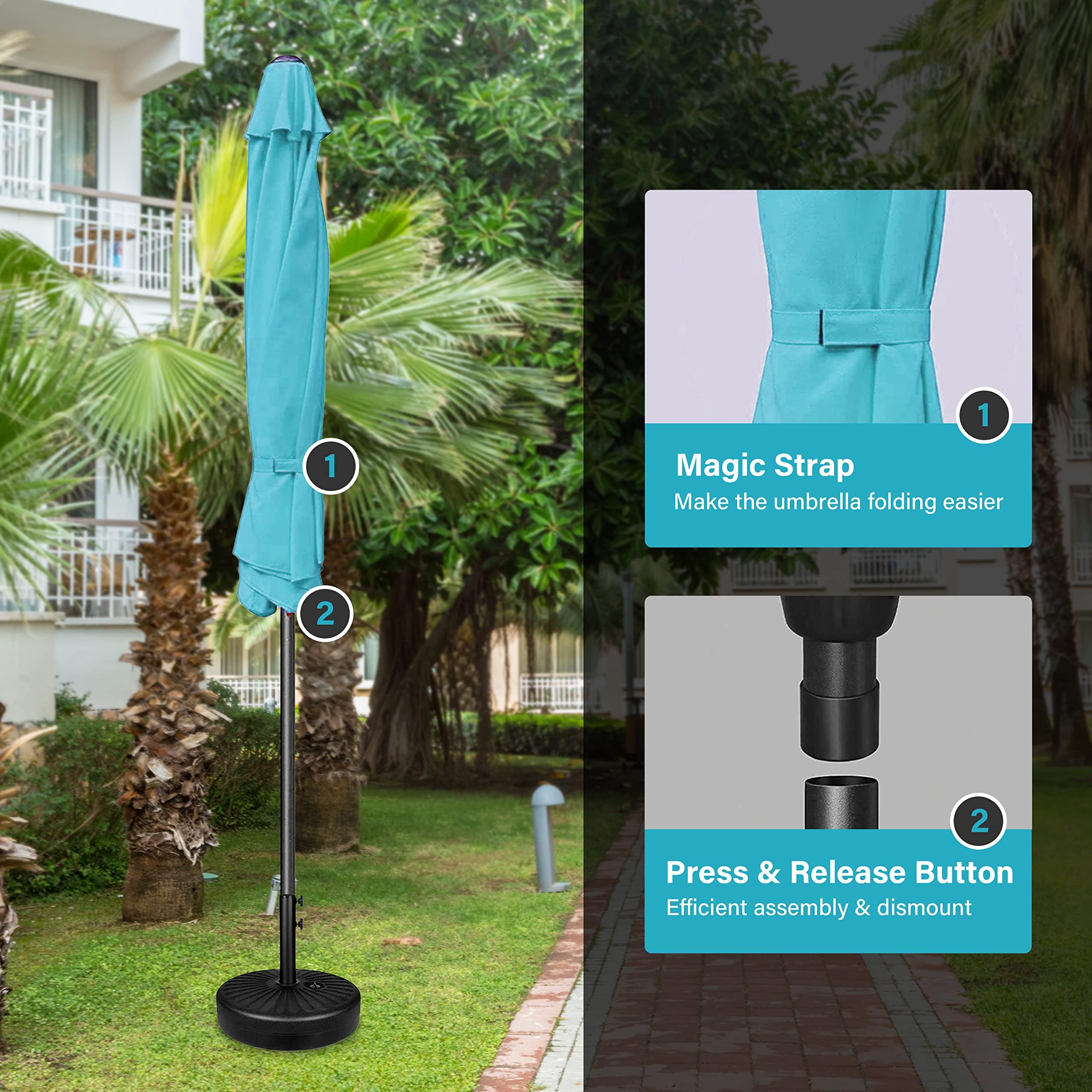 Simple Deluxe 9Ft Outdoor Patio Umbrella Table Market Umbrella With Push Button Tilt And Crank, 8 Sturdy Ribs, Uv Protection Waterproof For Garden, Lawn, Deck, Backyard, Pool,Turquoise
