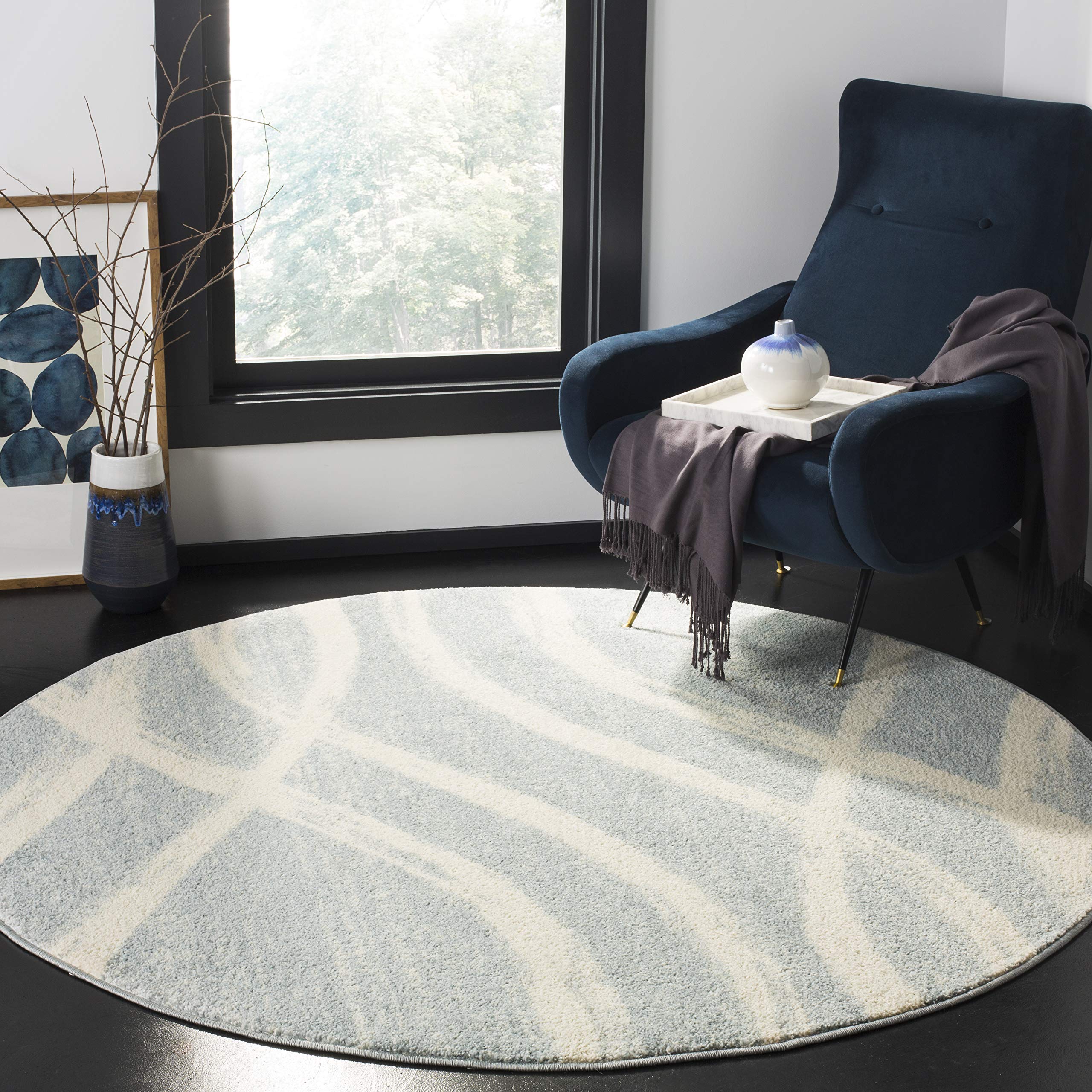 SAFAVIEH Adirondack Collection Area Rug - 6 Round, Cream & Slate, Modern Wave Distressed Design, Non-Shedding & Easy Care, Idea