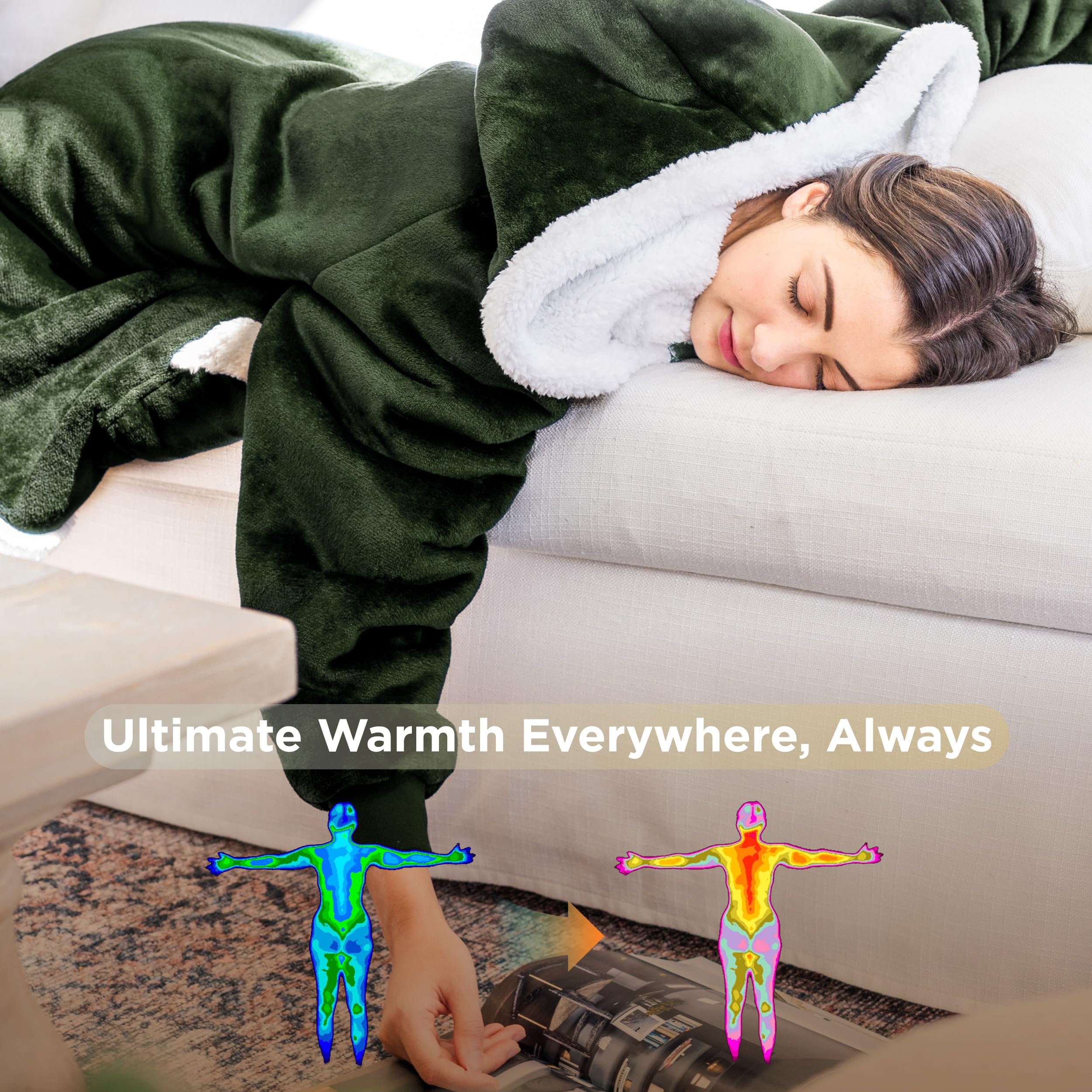 Bedsure Wearable Blanket Hoodie - Sherpa Hooded Blanket As Gifts For Mom Women Girlfriend Kids, Cozy Sweatshirt Blanket, Solid,