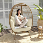 Yitahome Egg Chair Outdoor, 370Lbs Capacity Wicker Patio Basket Chair, All-Weather Oversized Stationary Egg Lounger Chair For Indoor Living Room Outside Balcony Backyard (Beige)