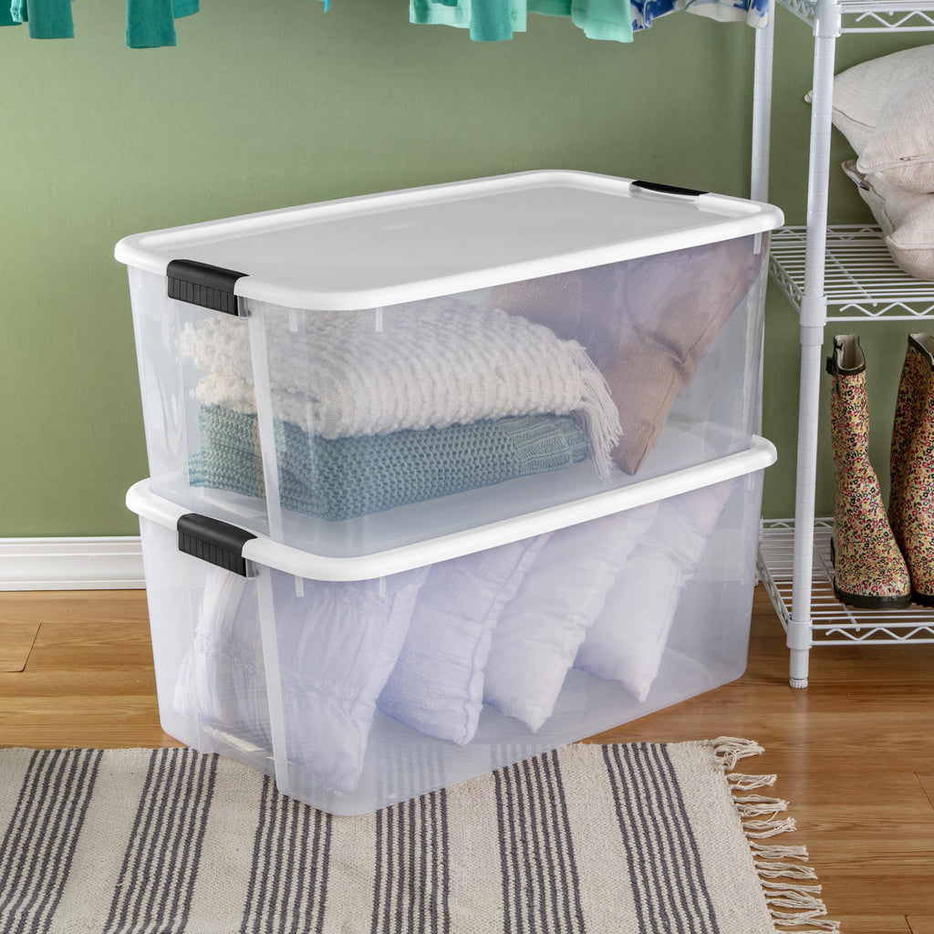 Sterilite 116 Qt Ultra Latch Box, Stackable Storage Bin With Lid, Plastic Container With Heavy Duty Latches To Organize, Clear A