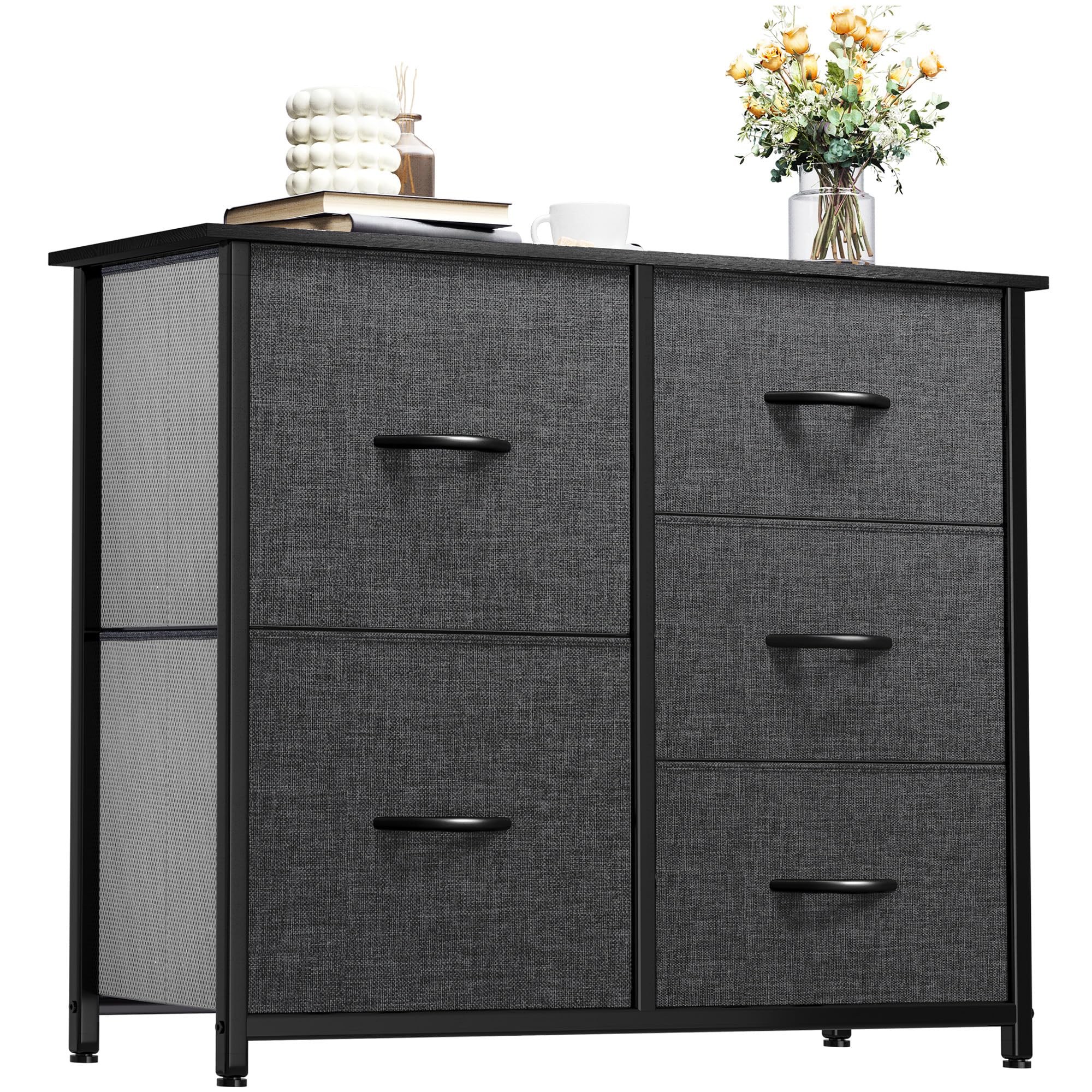YITAHOME Dresser for Bedroom with 5 Drawers, Wide Bedroom Fabric Dresser with Storage Bins, Clothes Cabinet for Bedroom, Living 