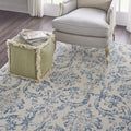 Nourison Jubilant Damask Ivory/Blue 7 x 10 Area Rug, Easy Clean, Non Shedding, Bed Room, Living Room, Dining Room, Kitchen (7x