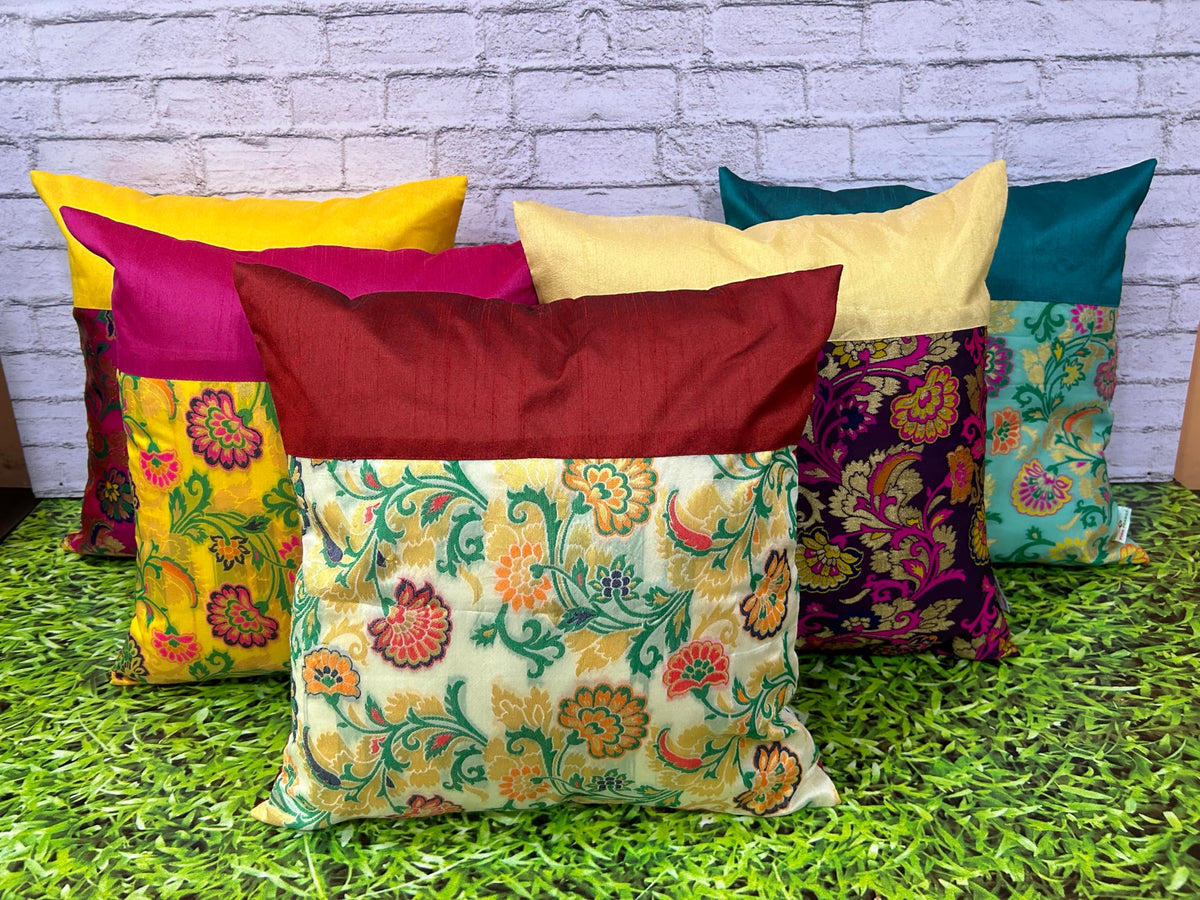 Pink Parrot Art Silk Cushion Cover 16X16 Inch Set Of 5 Pcs 006