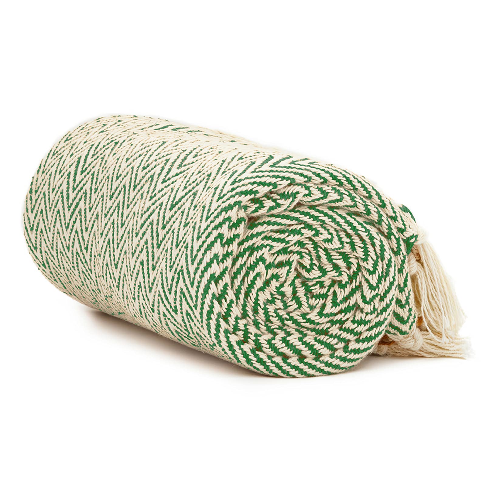 Americanflat Cotton Throw Blanket, 50X60, Sage And Beige Herringbone