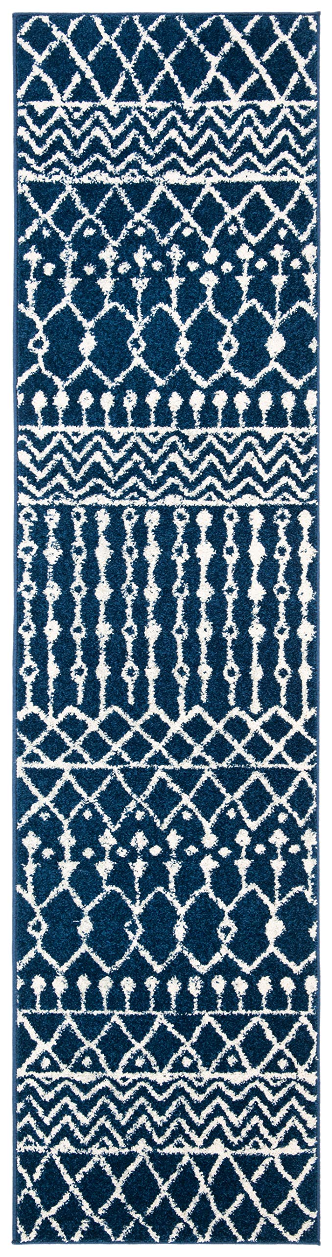 SAFAVIEH Tulum Collection Runner Rug - 2 x 9, Navy & Ivory, Moroccan Boho Distressed Design, Non-Shedding & Easy Care, Ideal f
