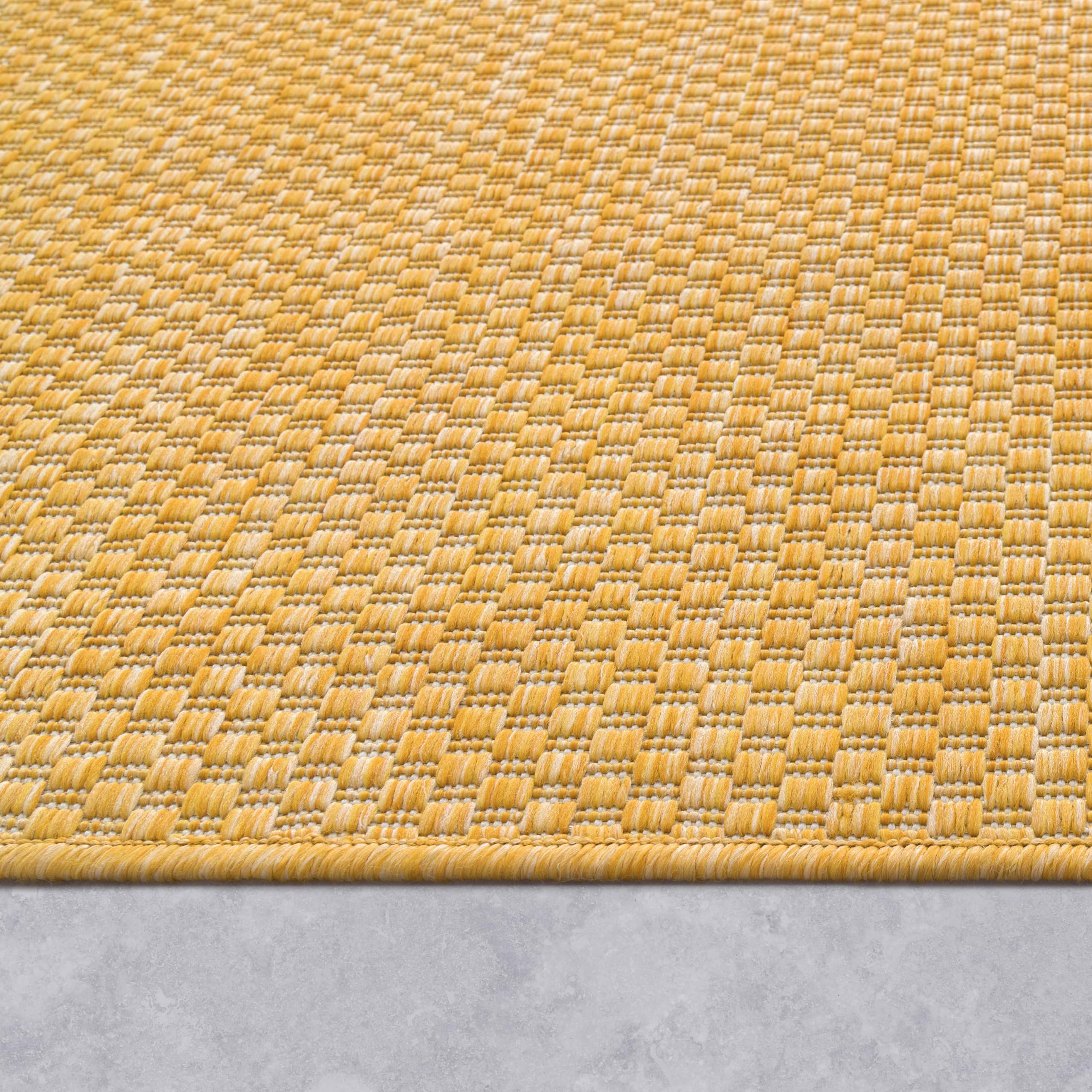 Solid Outdoor Rug For Patio Or Balcony Waterproof In Mottled Yellow, Size: 3'11' X 5'3'