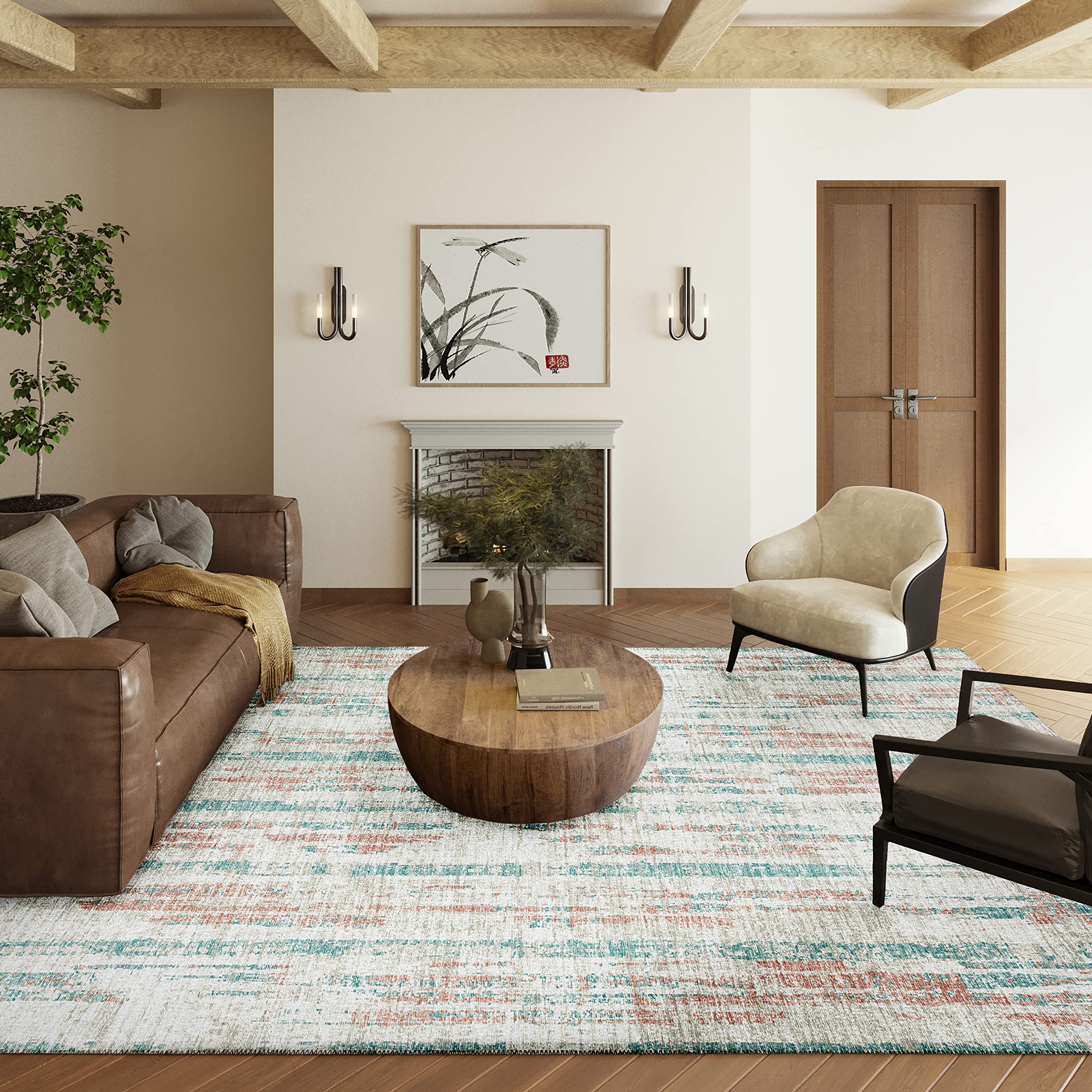 Addison Rugs Rylee Ary36 Ivory Washable 8' X 10' Indoor Outdoor Area Rug, Easy Clean, Machine Washable, Non Shedding, Bedroom, Entry, Living Room, Dining Room, Kitchen, Patio Rug