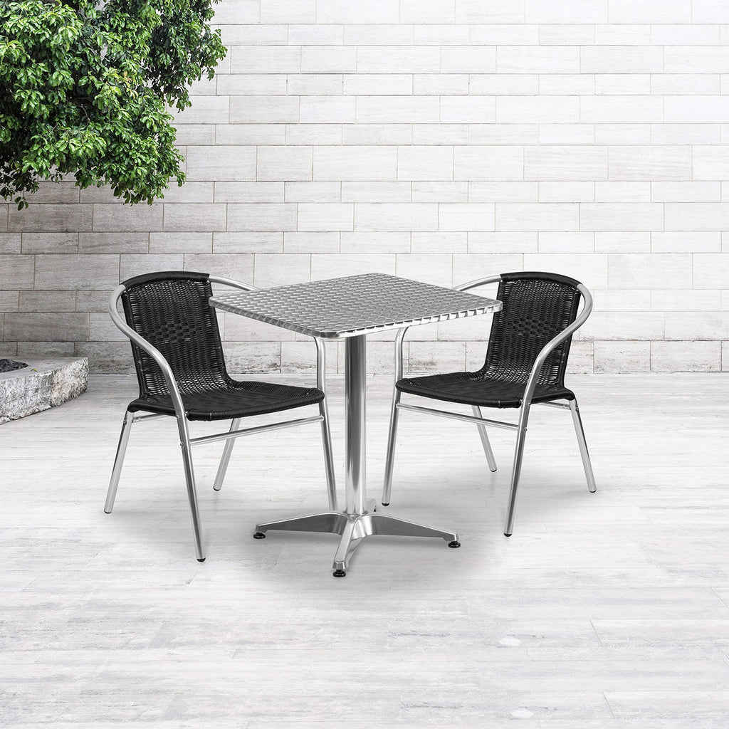 Flash Furniture Lila 23.5'' Square Aluminum Indoor-Outdoor Table Set with 2 Black Rattan Chairs