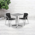 Flash Furniture Lila 23.5'' Square Aluminum Indoor-Outdoor Table Set with 2 Black Rattan Chairs