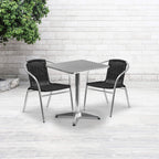 Flash Furniture Lila 23.5'' Square Aluminum Indoor-Outdoor Table Set with 2 Black Rattan Chairs