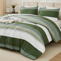 Litanika Olive Green Comforter Set King - 3 Pieces Lightweight Olive Green White Colorblock Stripe Fluffy Bedding Comforter Sets