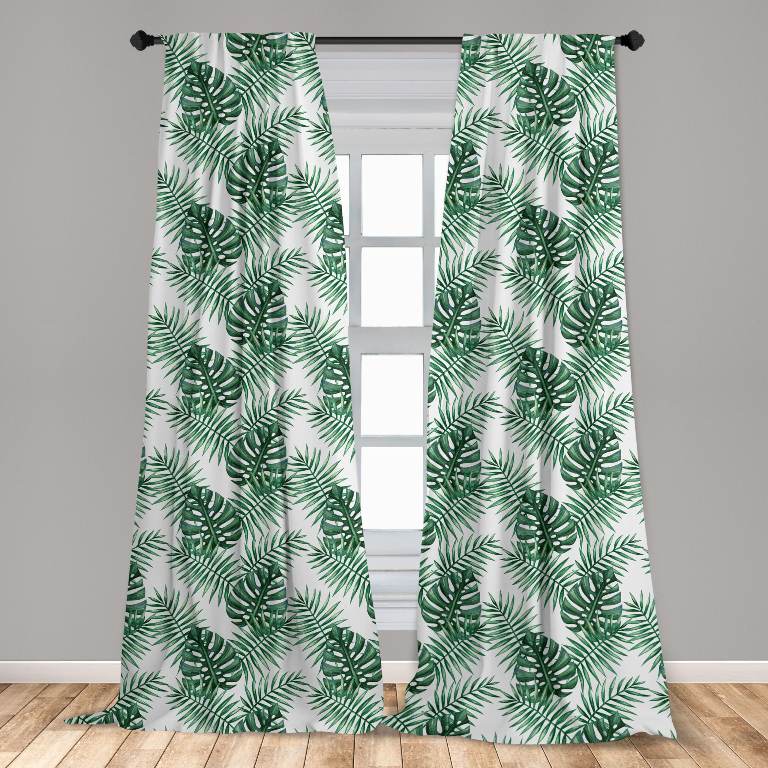 Ambesonne Leaf Window Curtains Pack Of 2, Palm Mango Banana Tree Leaves In Tropical Wild Savannah Island Jungle Image Art, Light