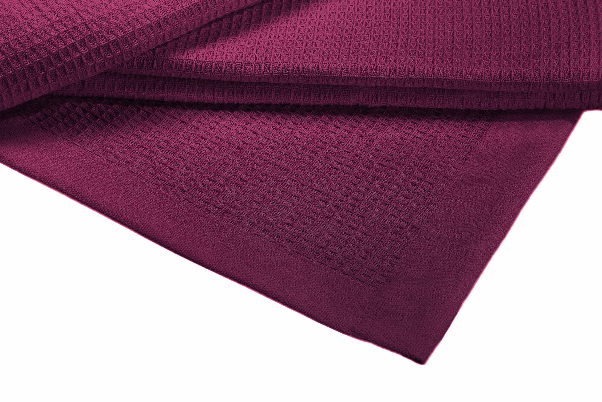 Crover Collection All Season Thermal Waffle Cotton King Blanket 108x90 Plum with Deep Plain Edge Border Durable and Soft