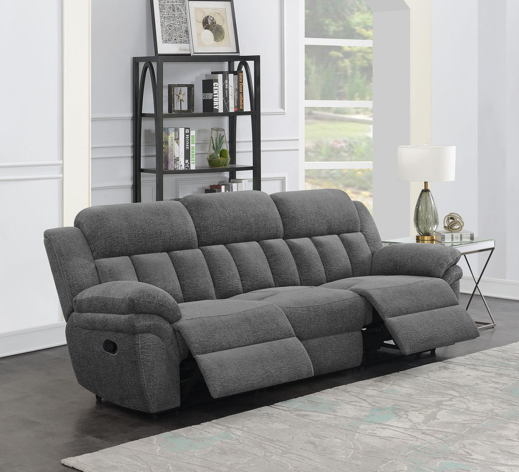 Coaster Bahrain Upholstered Modern Chenille Motion Sofa in Charcoal