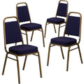 4 Pk. Stacking Chair with Navy Fabric and 2.5 Thick Seat - Gold Frame