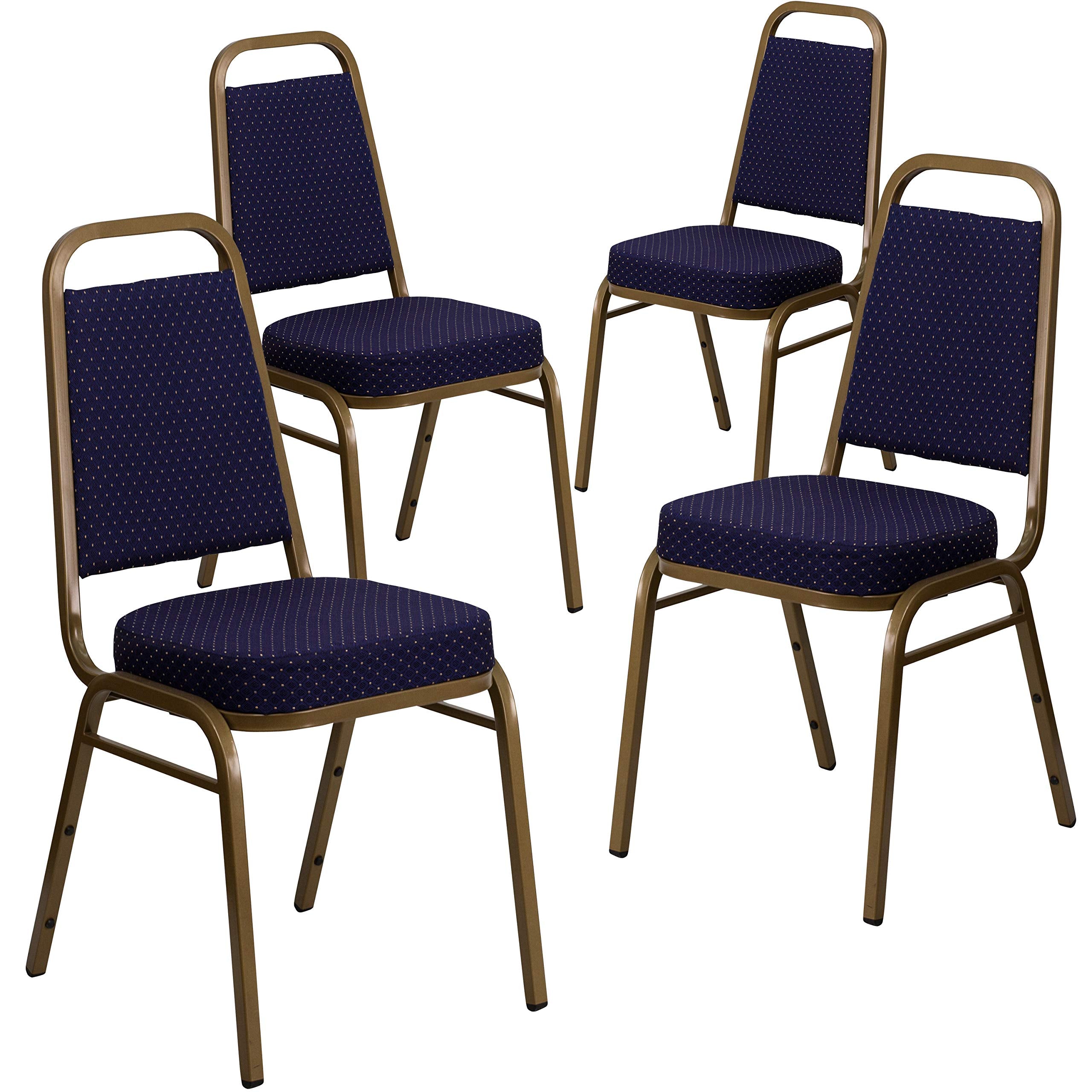 4 Pk. Stacking Chair with Navy Fabric and 2.5 Thick Seat - Gold Frame
