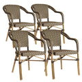 PURPLE LEAF Outdoor Dining Chair Set of 4 Hand-Woven Wicker Armchair for Garden Porch Bamboo Print Finish Patio Chairs Brown Fre