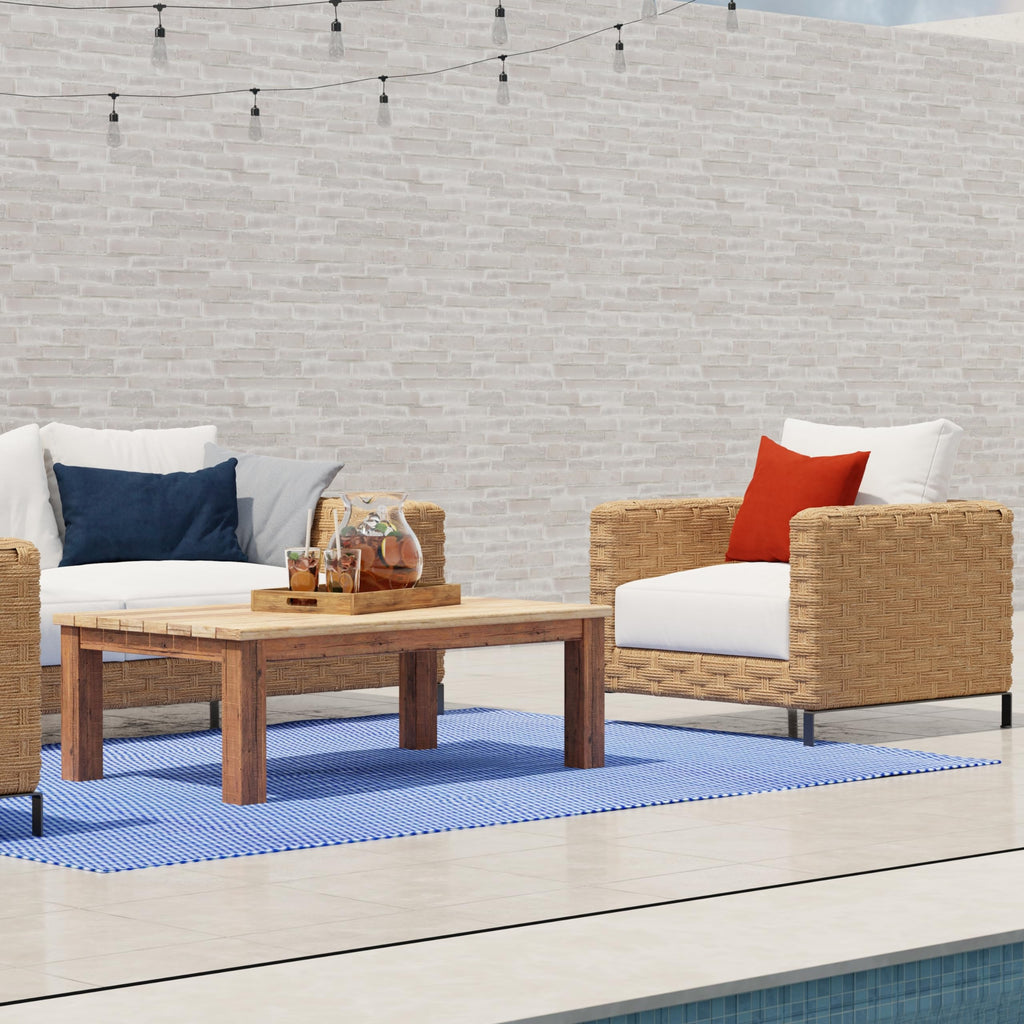 Mad Mats Geometric Outdoor Rug, Reversible Plastic Mat (4' X 6', Basic - Blue/White)