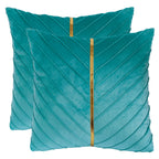 Tosleo Aqua Green Velvet Throw Pillow Covers 18X18 Inch Pack Of 2 With Gold Leather Decorative Couch Pillow Cover Luxury Modern