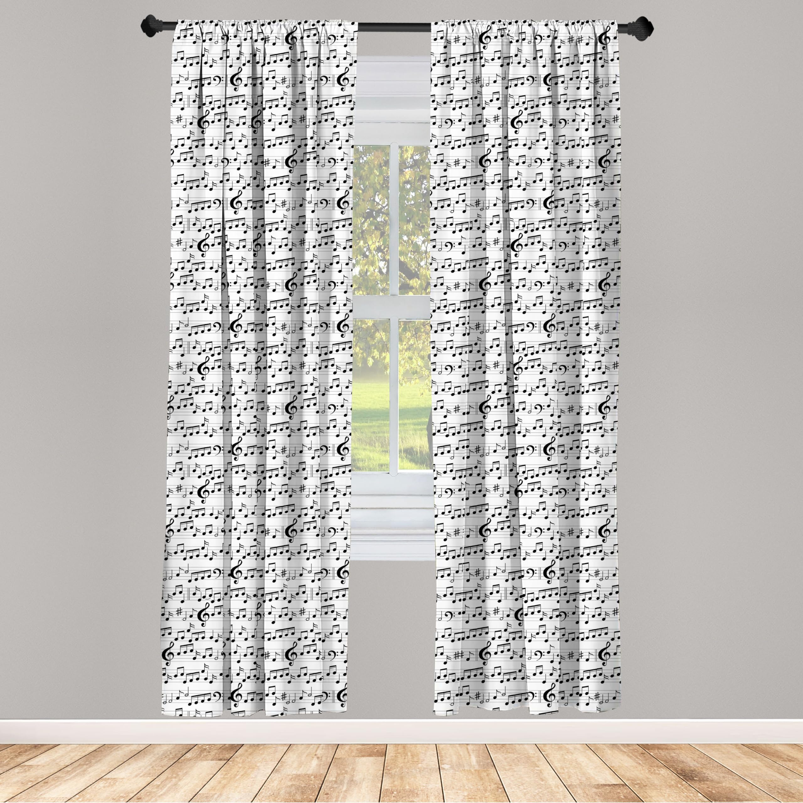 Ambesonne Music Window Curtains, Abstract Style Professional Pattern Notes And Clef Sheet Play Writing Print, Lightweight Decor