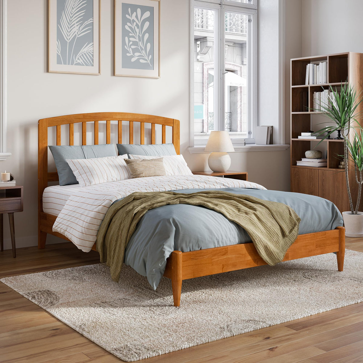 Afi, Quincy Full Solid Wood Low Profile Platform Bed, Light Toffee