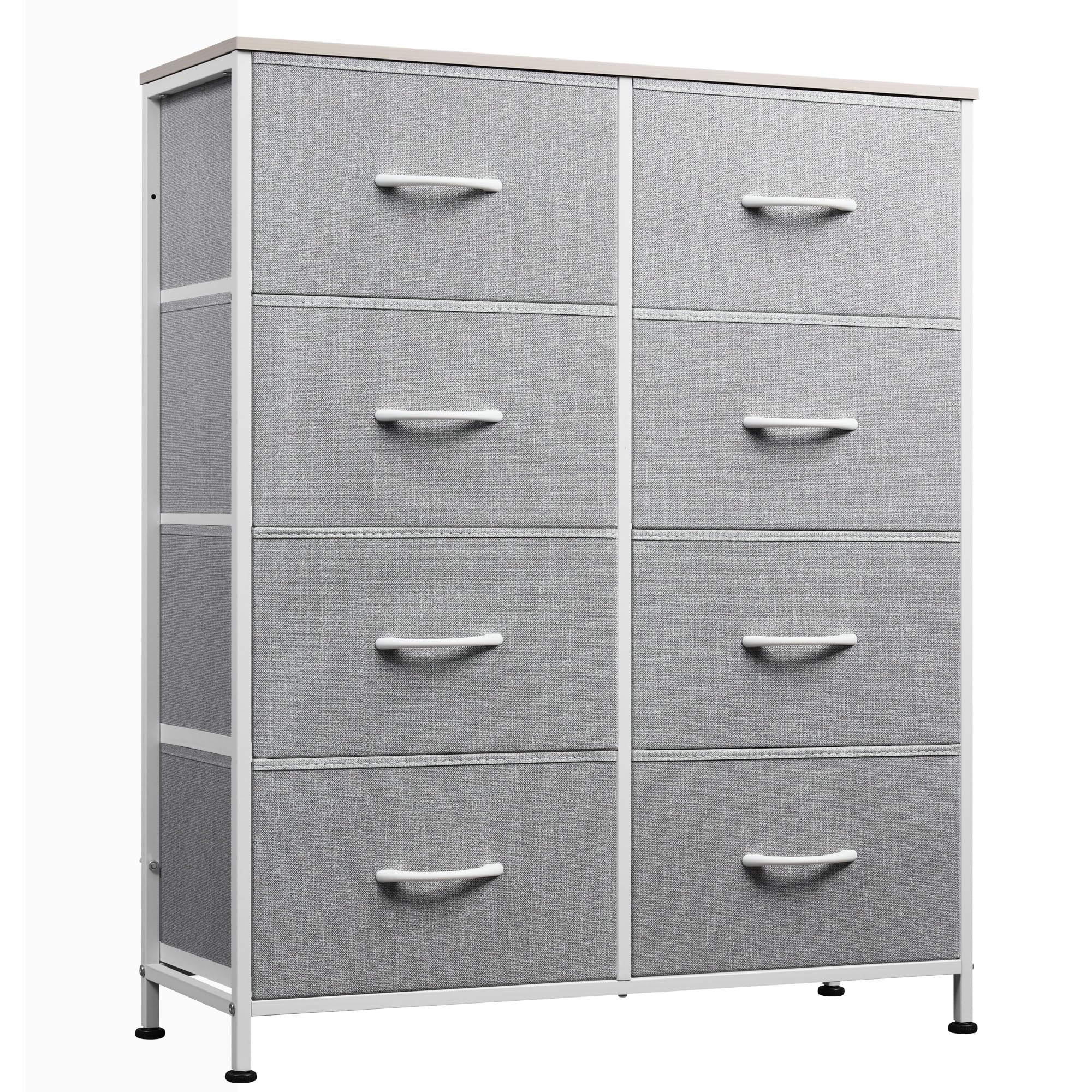 WLIVE Fabric Dresser for Bedroom, Tall Dresser with 8 Drawers, Storage Tower with Fabric Bins, Double Dresser, Chest of Drawers 