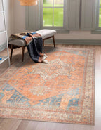 Gln Rugs Stain Resistant Machine Washable Area Rug - Vintage Boho Distressed Aesthetic - Non-Slip Backing - Indoor Floor Home De
