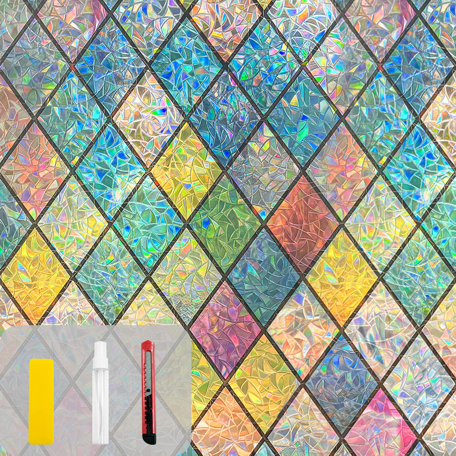 Countewol Rainbow Privacy Window Film Stained Glass Window Film That is Adhesive-Free, Residue-Free, Reusable, and Easy to Insta