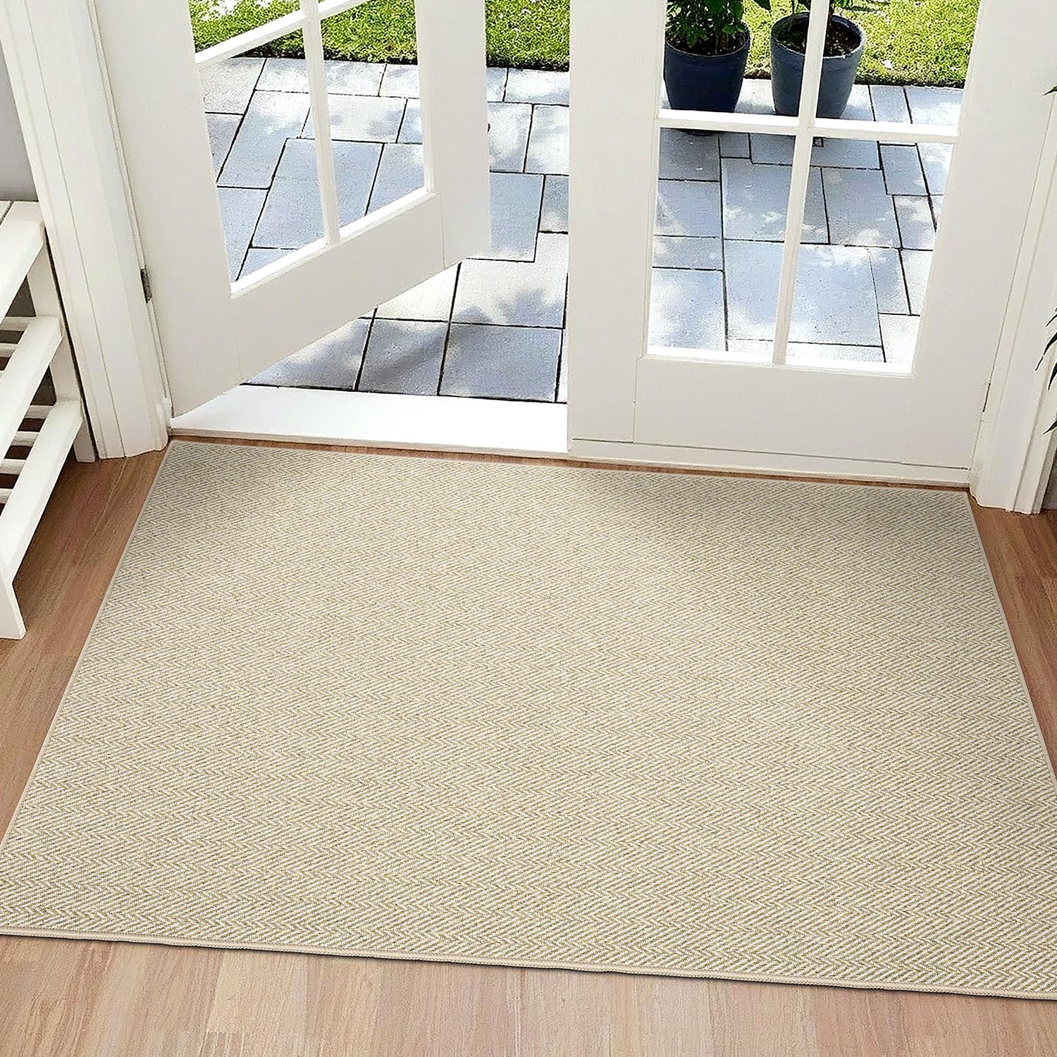 Lumi Ultra Thin Indoor Door Mat For Entrance 24'X36', Non Slip Entryway Mat, Low Profile Doormat, Unique Herringbone Design Ca