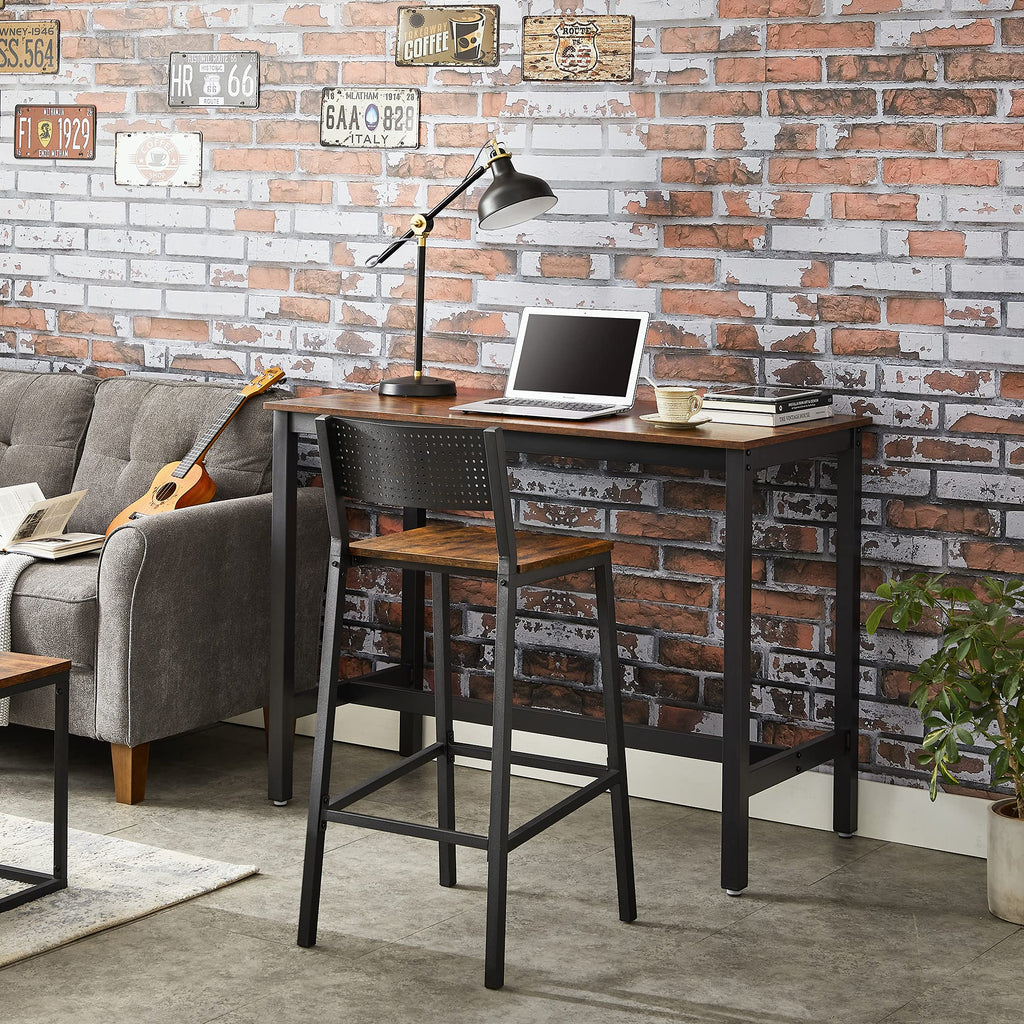 Vasagle Bar Stools, Set Of 2 Bar Chairs, Tall Bar Stools With Backrest, Industrial In Party Room, Rustic Brown And Black Ulbc070B01