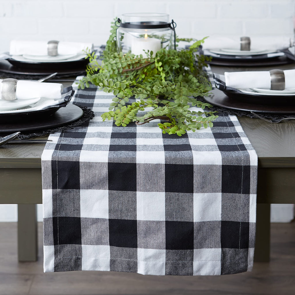 Dii Buffalo Check Collection, Classic Farmhouse Table Runner, 14X72, Black & White
