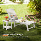 Lue Bona Chaise Lounge Chair With Table, 2-Piece, 79'' Oversized Hdps Chaise Lounger, 5 Positions Adjustable Lounge Chairs, Pool Lounge Chair With Wheels For Poolside, Backyard, 3 Year Warranty, White