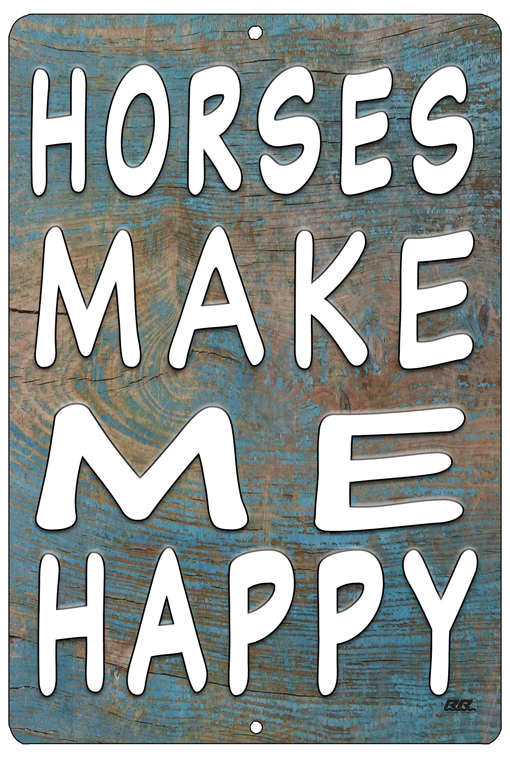 Rogue River Tactical Funny Horses Make Me Happy Metal Tin Sign Wall Decor Country Farm Ranch Decor