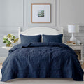 B2Ever Damask Quilt King Size Bedding Sets With Pillow Shams, Boho Lightweight Soft Bedspread Coverlet, Navy Blue Quilted Blanke