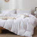 Moomee Bedding Duvet Cover Set 100% Washed Cotton Linen Like Textured Breathable Durable Soft Comfy (Bright White, Super Queen)