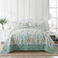 Newlake Cotton Bedspread Quilt Sets-Reversible Patchwork Coverlet Set, Green Classic Floral Pattern, California King Size
