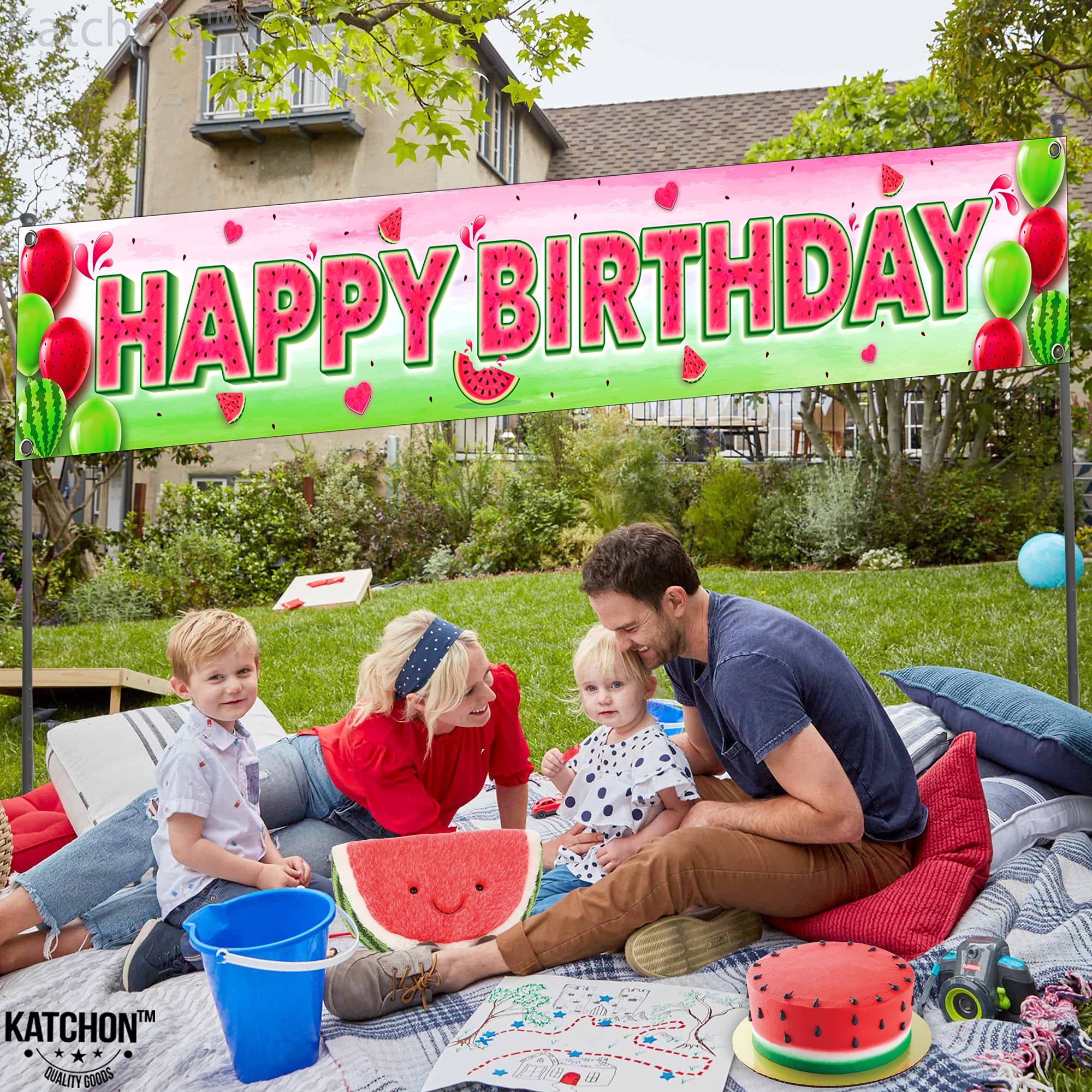 Katchon, Large Watermelon Birthday Banner - 120X20 Inch | One In A Melon Party Decorations | Watermelon Yard Banner, Watermelon