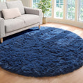 ONASAR Navy Blue Round Area Rug 4ft, Soft Bedroom Circle Rugs Floor Mat for Kids Girls Boys Teen Room, Fluffy Plush Shaggy Carpe
