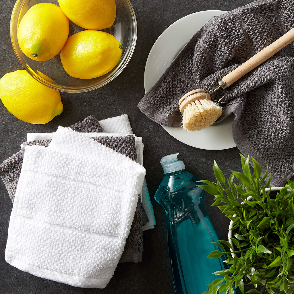 Dii Basic Chef Collection, Assorted Terry Kitchen Towel Set, Dishcloth Set, Gray, 6 Piece